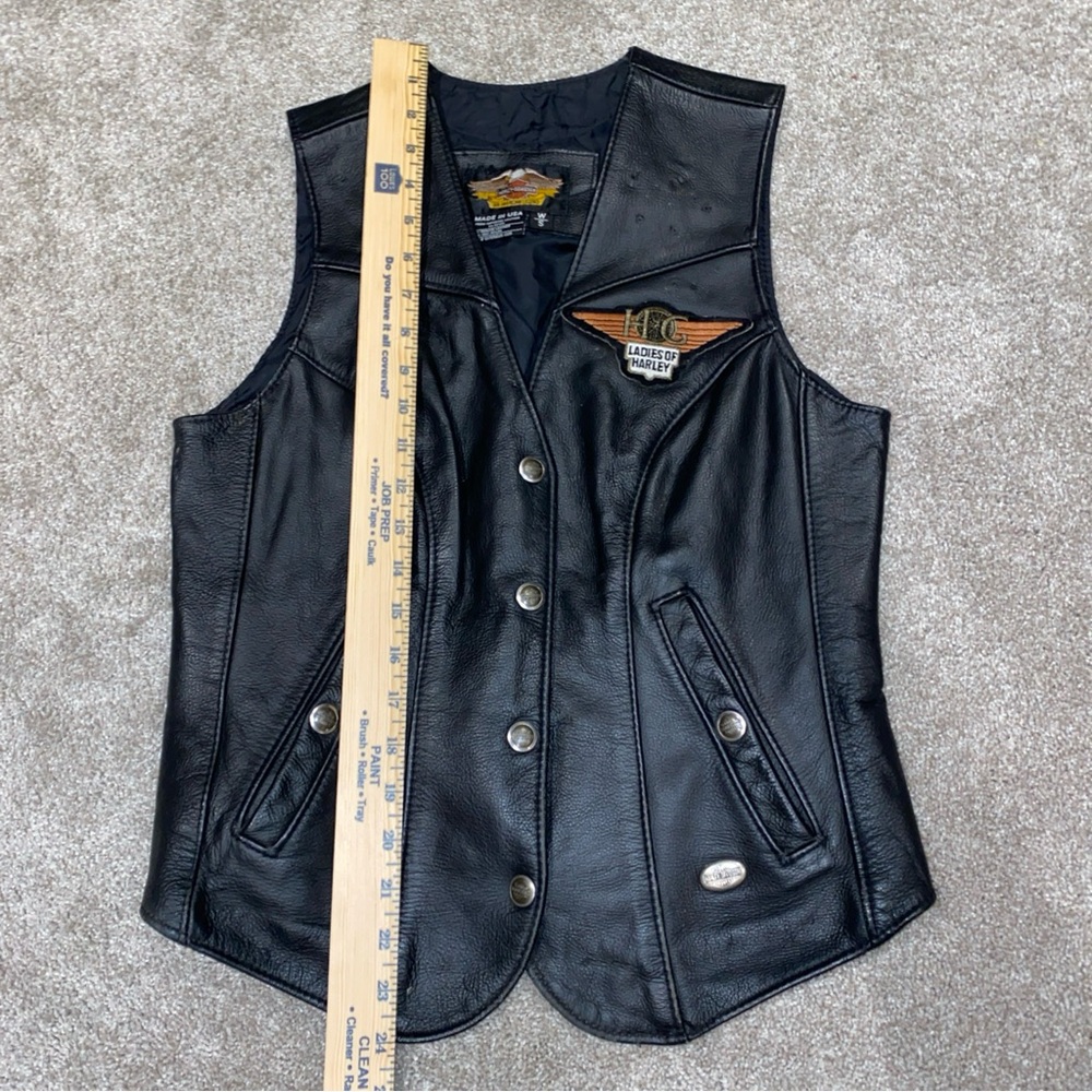 Harley-Davidson Leather Vest Woman's S Black Snap Front Motorcycle Made In USA - Picture 9 of 12